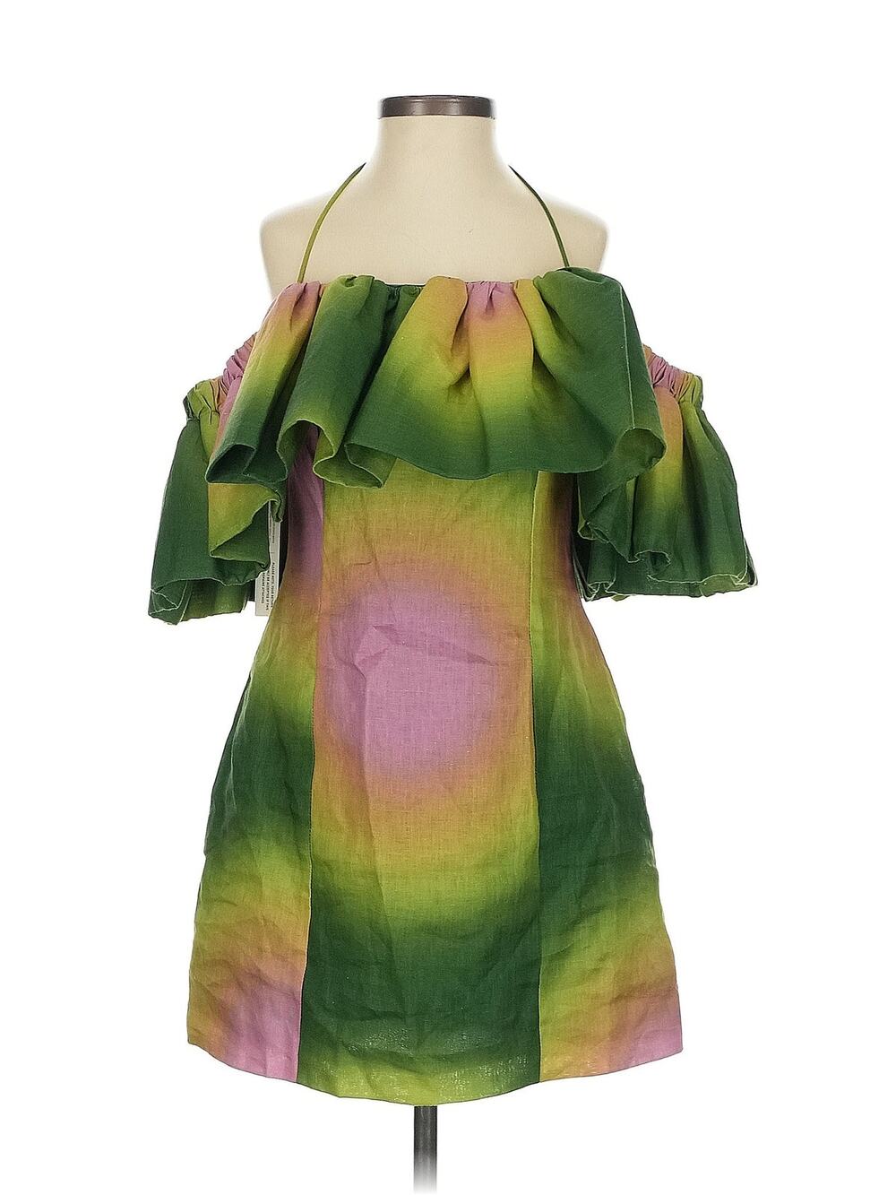 The Wolf Gang Mirador Linen Mini Dress Aura Multicolor Tie Dye Ruffle Small NWT